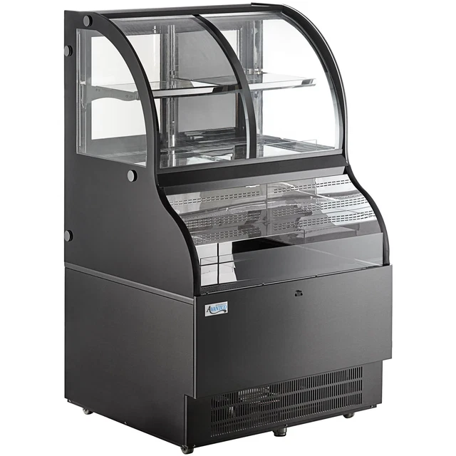 36" Black Curved Dual Service Refrigerated Air Curtain Merchandiser - 110V