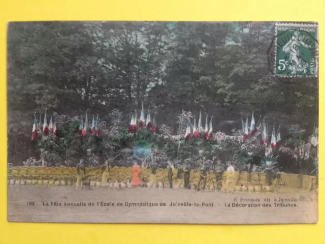 cpa JOINVILLE le PONT en 1908 Fête de l'Ecole de GYMNASTIQUE déco des Tribunes