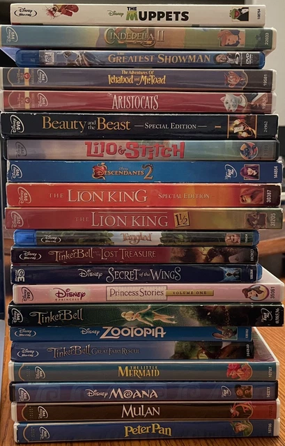 Disney DVD Lot Muppets Lion King Zootopia Tinkerbelle Moana Tangled Mulan BluRay