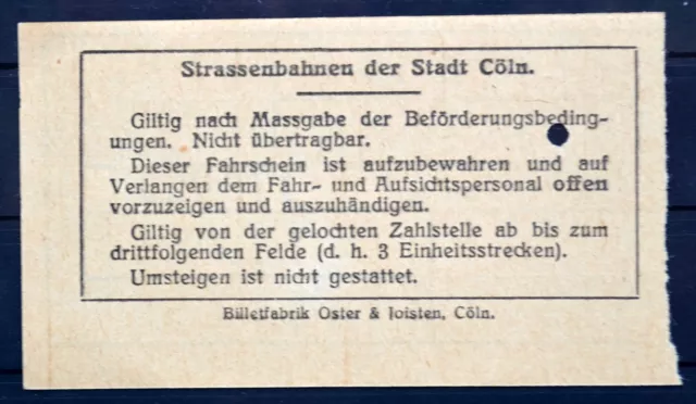 Germany Köln Cöln Straßenbahn Fahrschein ticket trolley cable car tram 1914-1917 2