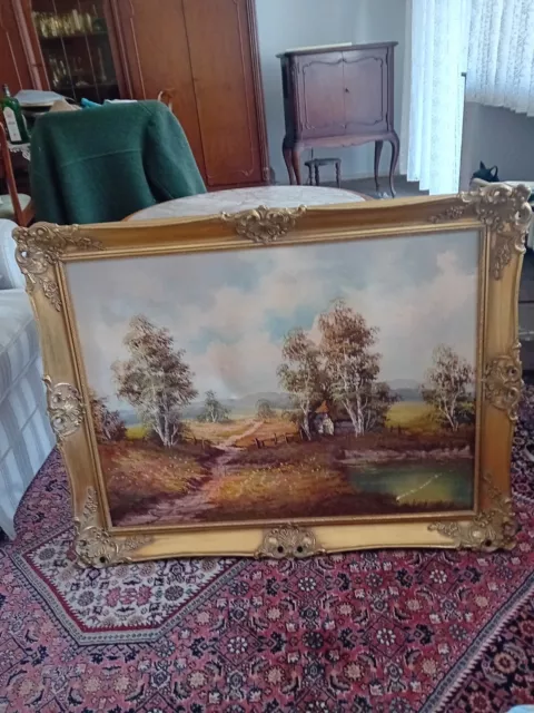 Gemälde mit Holzrahmen Öl auf Leinwand mit dem Titel Heide von Bogner