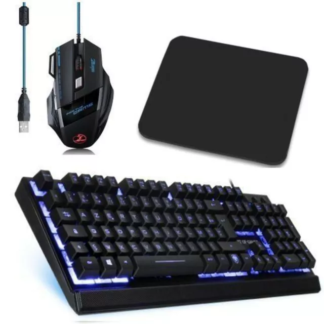 PACK GAMER pour PC - Clavier USB rétroéclairée Anti-Ghosting + Souris USB +Tapis