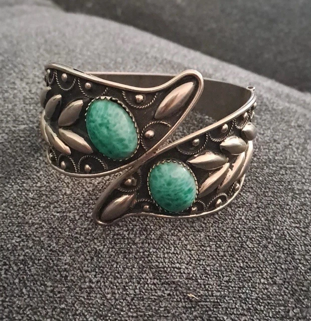 Bracelet Ancien En Argent Sterling Navajo - Motif Triangle - Artisan Tracy - Sud-Ouest USA