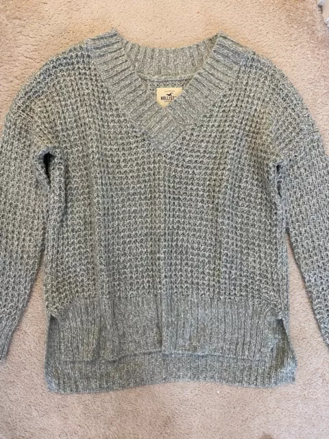 WOMENS HOLLISTER GREY Chunky Knitted Jumper Sweater Pullover Size Xsmall Xs  £14.99 - PicClick UK