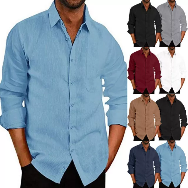 Mens Button Down Long Sleeve Solid Shirts Casual Fit Formal Dress Tops Tee Shirt