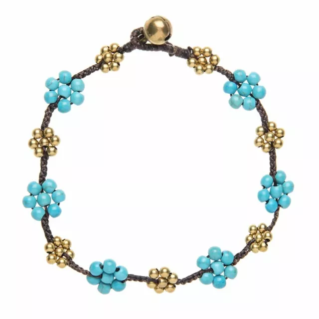 Ankle Bracelet Gold Brass Anklet Turquoise Flower Bead Bell - 81stgeneration