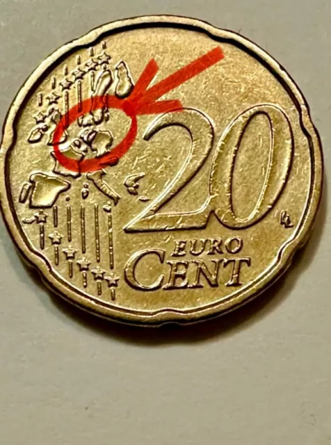 Pièce de monnaie 20 Euro Cent Belgium 2003. Pièce avec erreur de frappe.