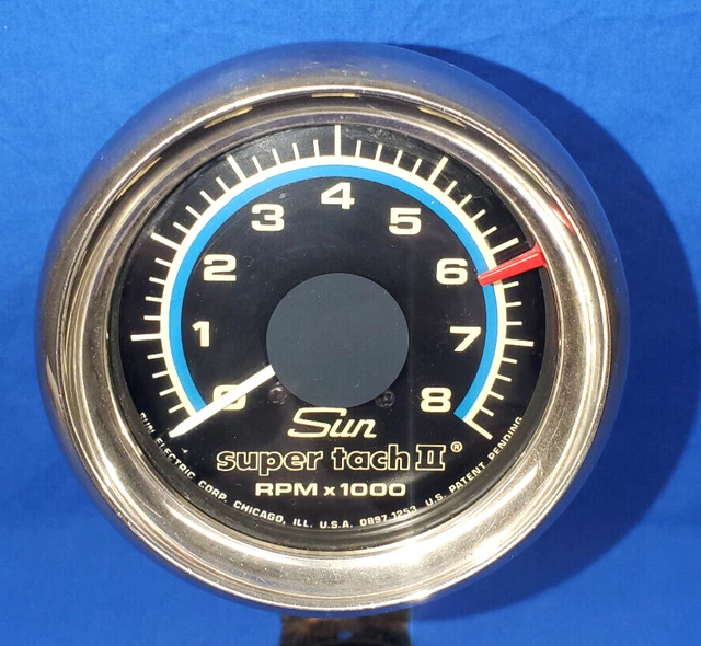 VINTAGE SUN SUPER Tach II 8,000 RPM Blueline Tachometer Day 2 CT13 125