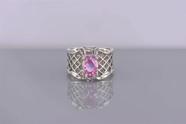 Sterling Silver Oval Pink Cubic Zirconia Open Lattice Wavy Band Ring 925 Sz: 6