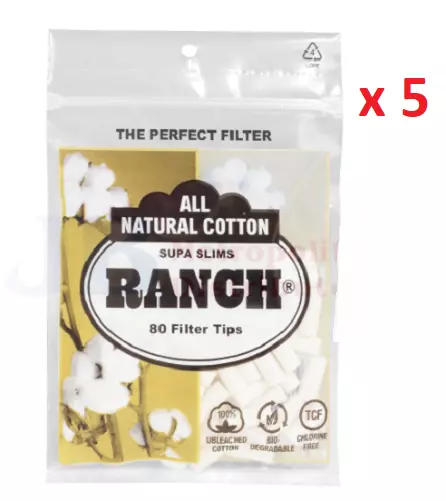 400 Ranch Supa Slims All Natural Cotton 80 Filter Tips Tobacco Cigarette Mull