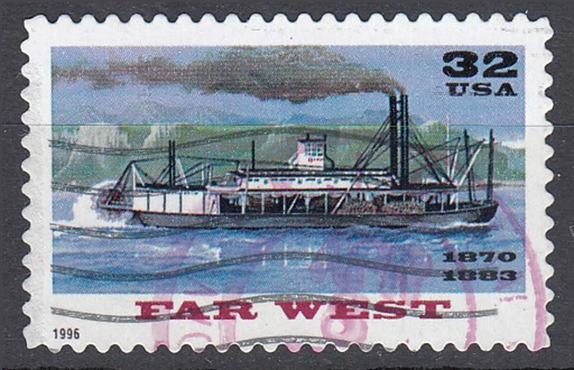 USA GESTEMPELT SCHIFF Boot Dampfer Dampfschiff Far West Rundstempel