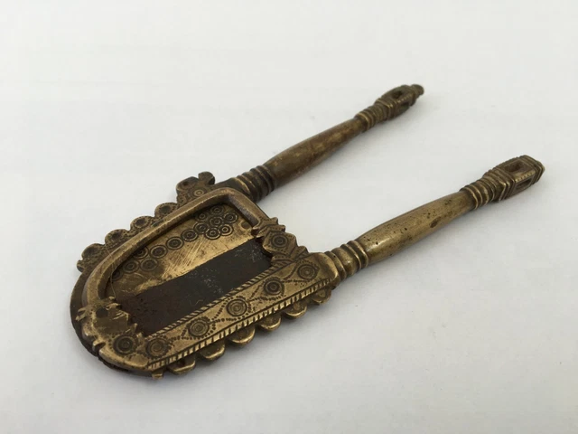 Vintage Brass Engraved Betel Nut Cutter Sarota Rich Patina Collectible Rear 2