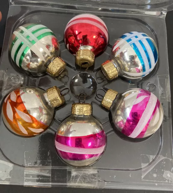 Boules de Noël Décoration ancien en verre Sapin Lot 6 Vintage Collection Coloré