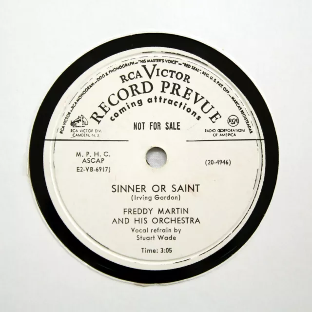 FREDDY MARTIN ORCHESTRA "Sinner Or Saint" RCA VICTOR VINYL PROMO [78 RPM]