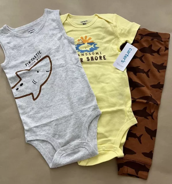 New Baby boy 3 pc Carter's Sharks two bodysuits & Pants Outfit 18 Months