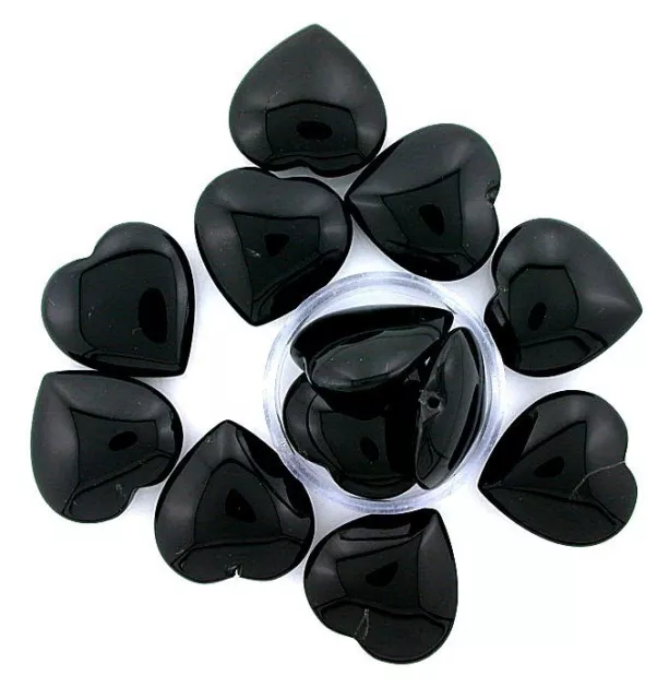 ONE Pair 22mm 9/10 Inch Top Drilled Natural Heart Black Onyx Focal Bead Gem
