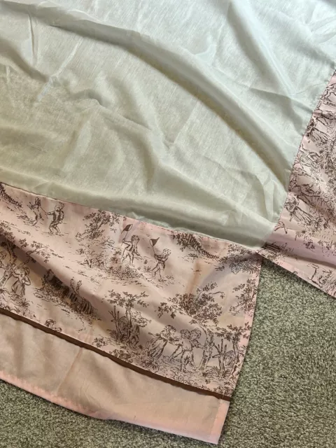 Pink & Brown Toile Crib Skirt Plus Diaper Stacker Cotton Poly Blend Nursery Set 2