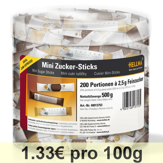 Hellma Mini-Dosettes de Sucre, Sucre en Mini-Bûchettes, Sucre en Poudre, 200 Pcs
