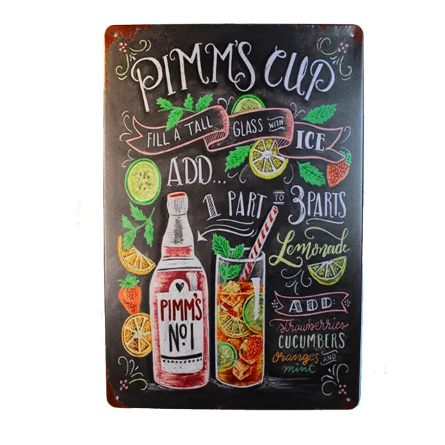 3x Tin Sign  PIMM`S CUP Sprint Drink Bar Whisky Rustic Look