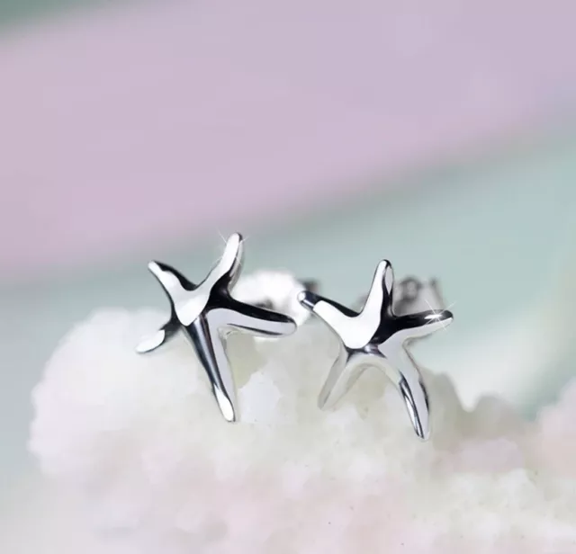 925 Sterling Silver ~ Starfish Ocean ~post stud earrings W/ Gift Box 🎁