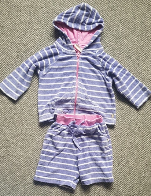 FRUGI Baby Girls Summer Towelling Outfit Shorts & Hoodie Top Set 6-12 9-12 12-18