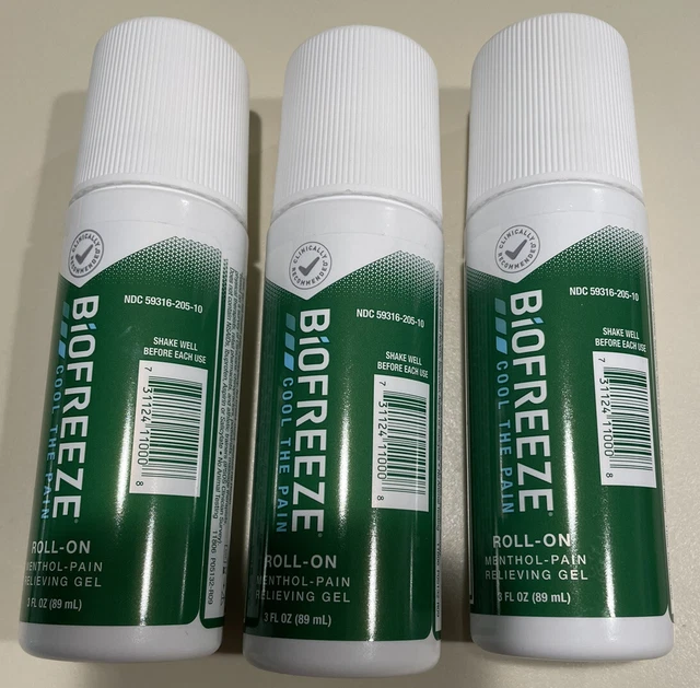 BIOFREEZE ROLLON PAINRELIEVING Gel 3 FL OZ, Green (Pack Of 3) Topical