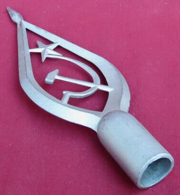 Old Big USSR FLAG Pole TOP Sickle Hammer Communist STAR Vintage Soviet Banner 3