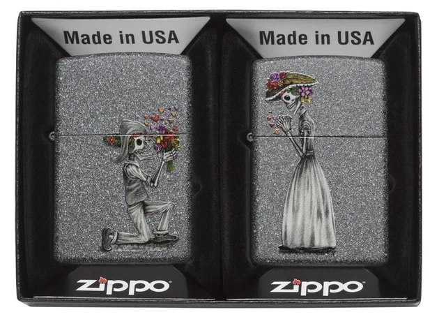 Zippo Lighter Iron Stone Day Of The Dead Skulls Set