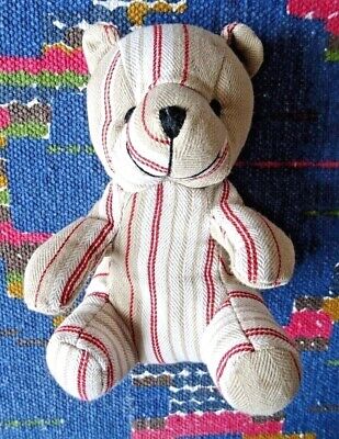 Doudou HB2/ DOUDOU PELUCHE OURS TISSU RAYE GRIS BLANC ROUGE 16 CM QUASI NEUF 