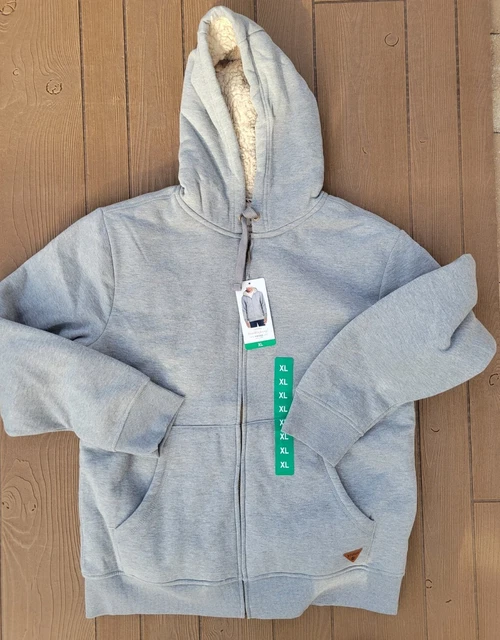 Weatherproof Vintage Men’s Sherpa Faux Fur Lined Full Zip Hoodie XLARGE Gray XL