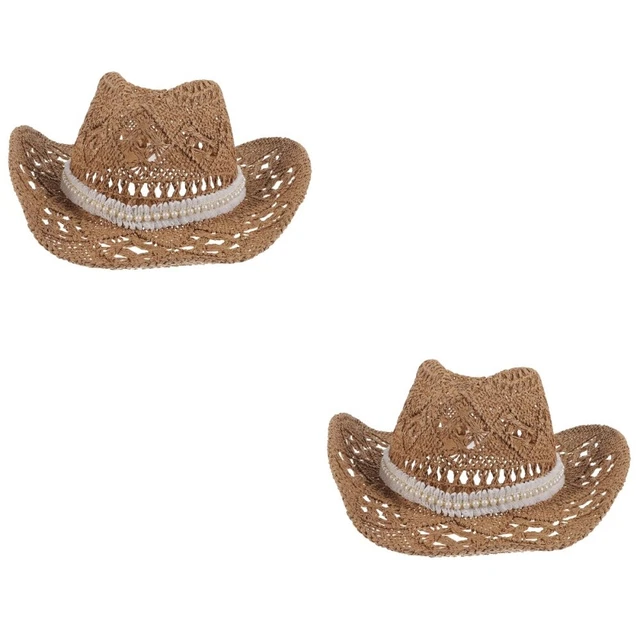 2pcs straw beach hats Summer Hat Wide Brim Cowboy Hat de soleil