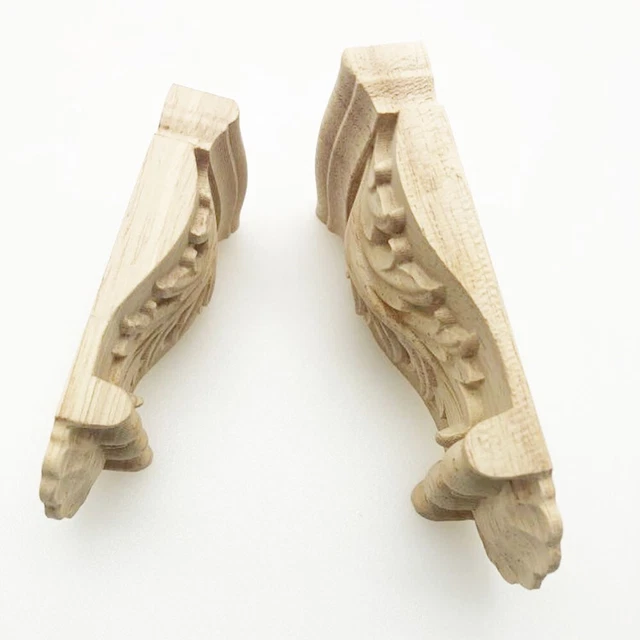 Applique Bois Sculpté Pour Meubles - Motif Fleur Européen, 10x6cm, 4pcs