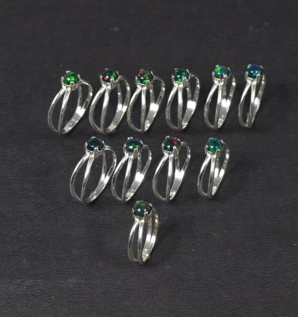WHOLESALE 11PC 925 Solid Sterling Silver Black Ethiopian Opal Ring Lot ...