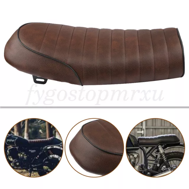 Brown Cushion Seat Flat Brat Hump Saddle Motorcycle For Cafe Racer Yamaha Honda