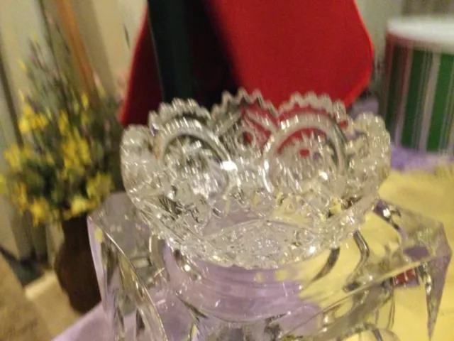 Small Cut Glass Strawberry Design Bowl with Sawtooth Scalloped Edge