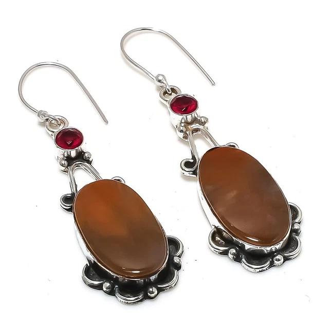 Mookaite, Garnet Gemstone 925 Sterling Silver Jewelry Earring 2.44 " n651