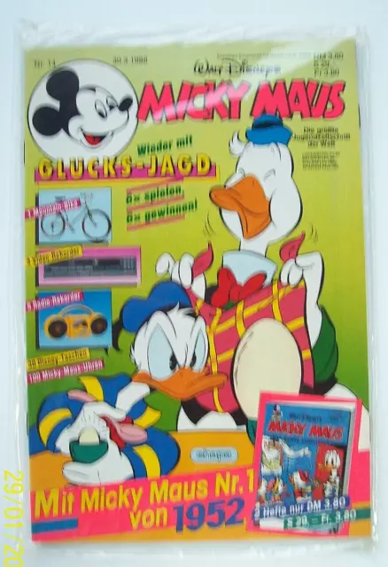 Micky Maus 14/1988 mit Beilage Nachdruck MM 1/1952 Doppelheft OVP