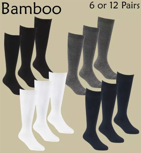 Calzini alti bambini ginocchio ragazze ragazzi bambini calzino scuola bambù 6 o 12 paia