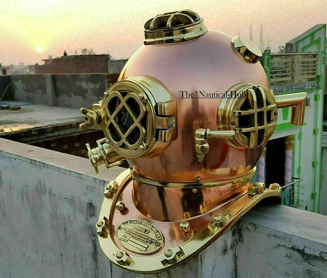 Casque De Plongée Vintage US Navy Mark V - Reproduction En Laiton/Cuivre - Pièce Déco Ou Cadeau - Poids 5 Kg