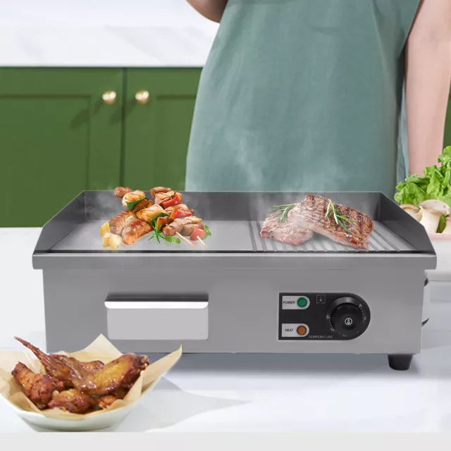 Commercial Electric Griddle Flat Top Grill 1600W BBQ Hot Plate Grill Countertop