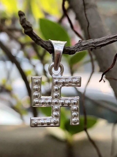 Silver Hindu Religious Swastik Swastika Pendant for Temple, Pooja