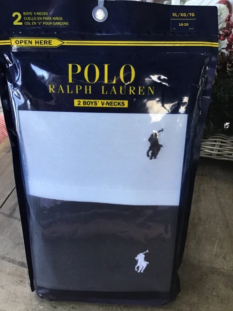NWT Polo by Ralph Lauren Boys Pack 2 V Neck TShirts/Vests. age 18-20 X- large