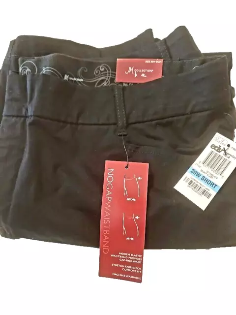 JM Collection No Gap Waist Tummy Control Black Stretch Pant NWT size 20W Short