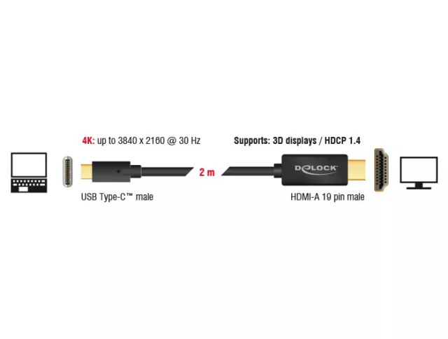 USB Kabel Delock C -> HDMI-A 4K 30Hz St/St 2.00m sw