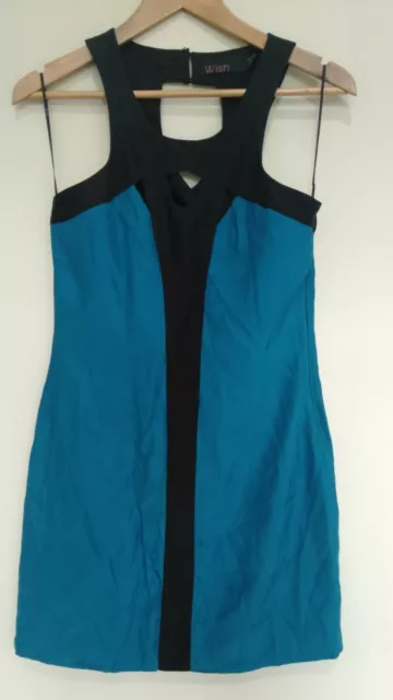 Wish Blue Black Trim Sleeveless Silk Women's Party Sheath Dress Size S