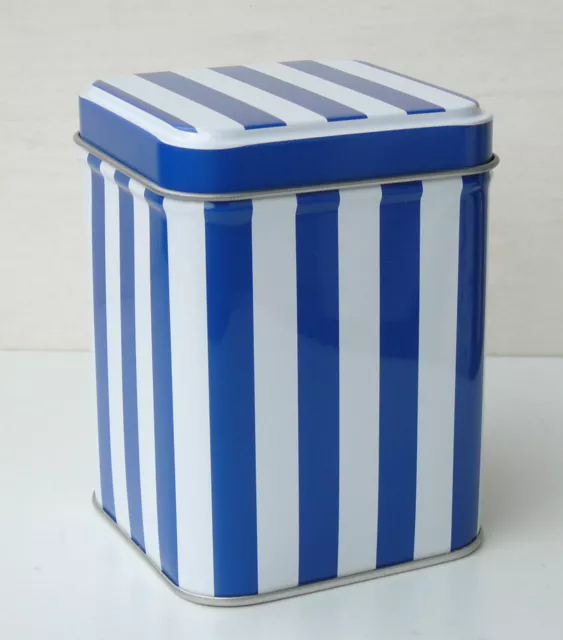 Teedose Teebüchse blau-weiss gestreift für 100g Klappdeckel maritim Tee Maass