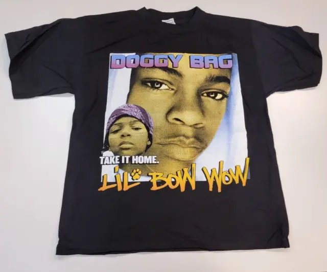 VTG 2000s Black Lil Bow Wow Doggy Bag Kids Youth Large Double Sided Rap Tee Y2K