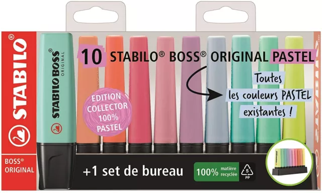 Surligneur pastel STABILO BOSS ORIGINAL Pastel - Set de bureau de 10 Surligneurs  pastels : : Fournitures de bureau