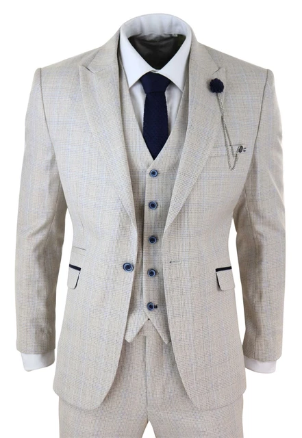 Abito Beige da Ragazzo 3 Pezzi Tweed a Sccachi Blinders Retro Vintage