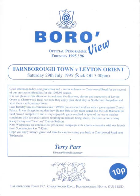 Farnborough Town V Leyton Orient 95/96 -- Friendly.